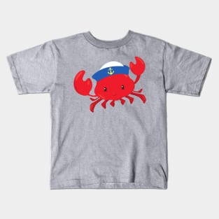 Sailor Crab, Cute Crab, Sailor Hat, Sailing, Sea Kids T-Shirt